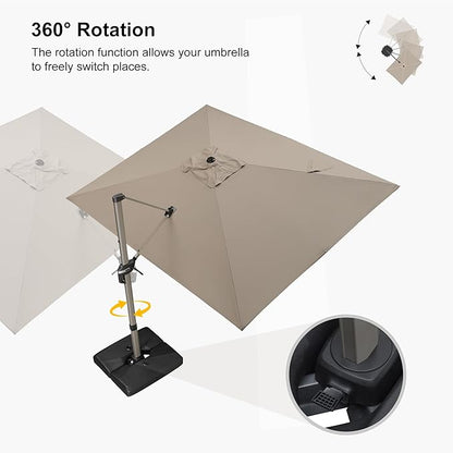 PURPLE LEAF 9' x 11' Patio Umbrella with Base Cantilever Umbrella Rectangular Outdoor Offset Umbrella with Champagne Frame and 360° Rotation for Garden Deck Pool, Taupe