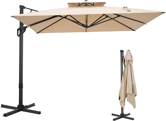 Sophia & William Cantilever Patio Umbrella 10ft, Offset Large Square Outdoor Umbrellas with 360-degree Rotation, Heavy Duty Windproof for Garden Pool Backyard, Beige (no base)