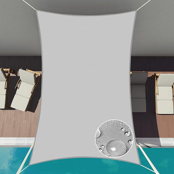 Patio Paradise 12' x 21' Sun Shade Sail Waterproof Gray Rectangle Shade Canopy UV Block Tarp Cloth Outdoor Patio Cover for Garden Backyard Deck Awning