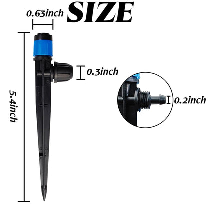 GXXMEI 52PCS Drip Irrigation Emitters with Stake, 360°Adjustable Fan Sprayer Water Flow Lock Barbed Dripper for 1/4" Drip Irrigation Tubing Garden Irrigation Sprayer for DIY Garden Irrigation System