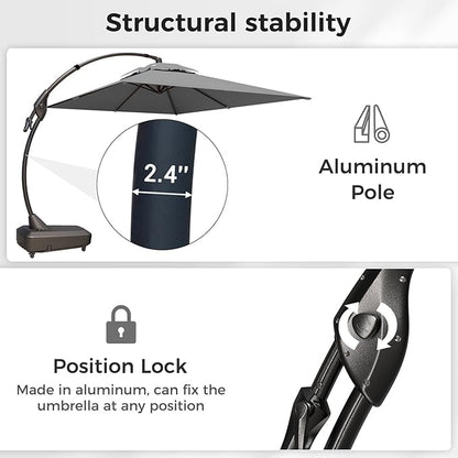 Grand patio 9x12 FT Cantilever Umbrella with Base & Cover Outdoor Aluminum Rectangle Offset Umbrellas Canopy for Pool Yard (Gray, 9x12 FT)