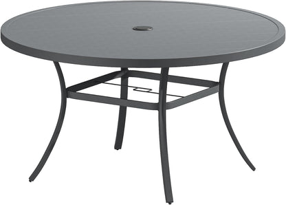 VICLLAX 53" Outdoor Round Patio Table for Lawn Garden, All Weather Metal Round Patio Dining Table with Adjustable Umbrella Hole, Patio Table for 8 Person, Grey