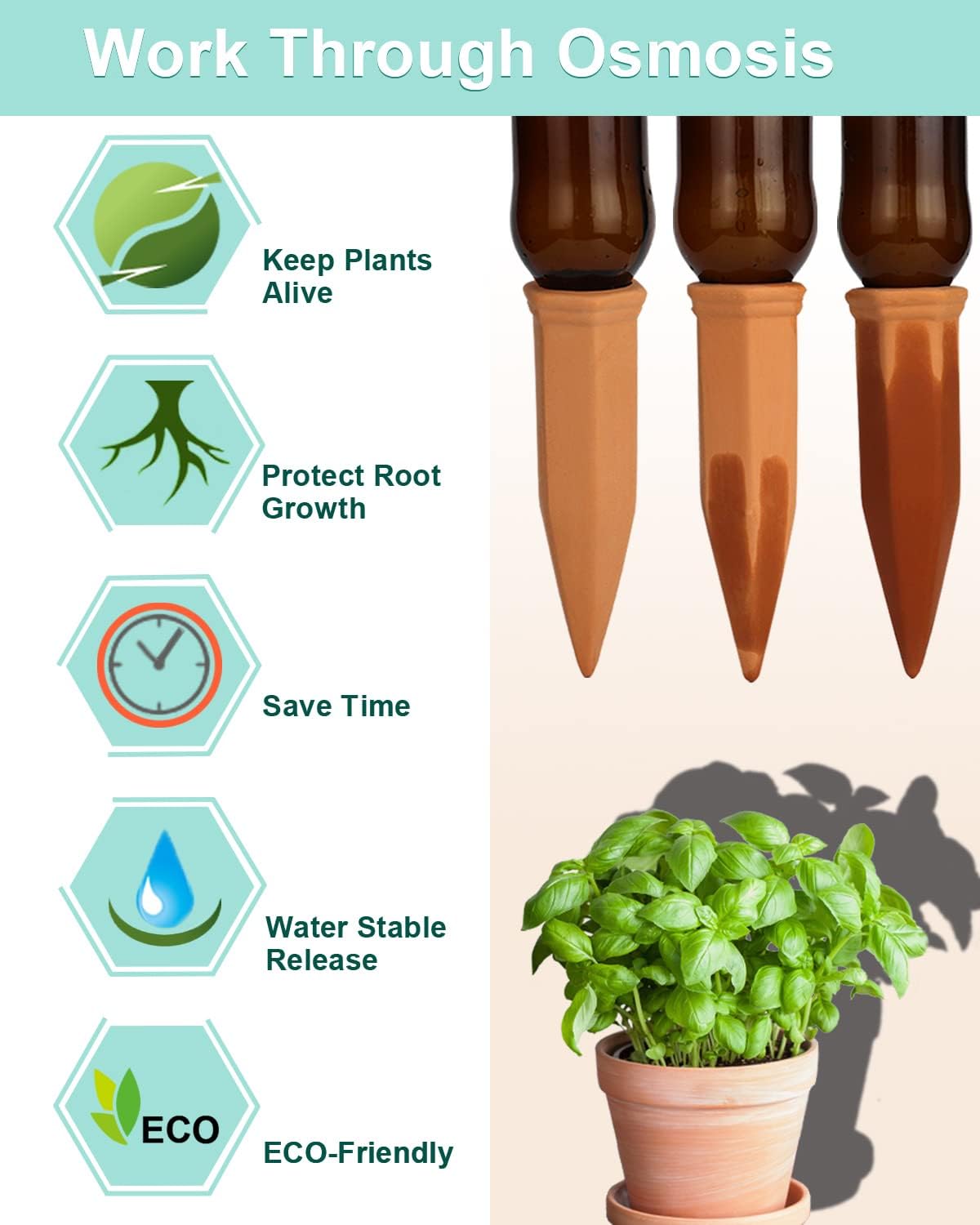 10pcs Terracotta Watering Spikes - Automatic Self Watering Stakes, Plant Watering Devices for Wine Bottles Recycled Bottles, Clay Plant Garden Waterers for Vacations