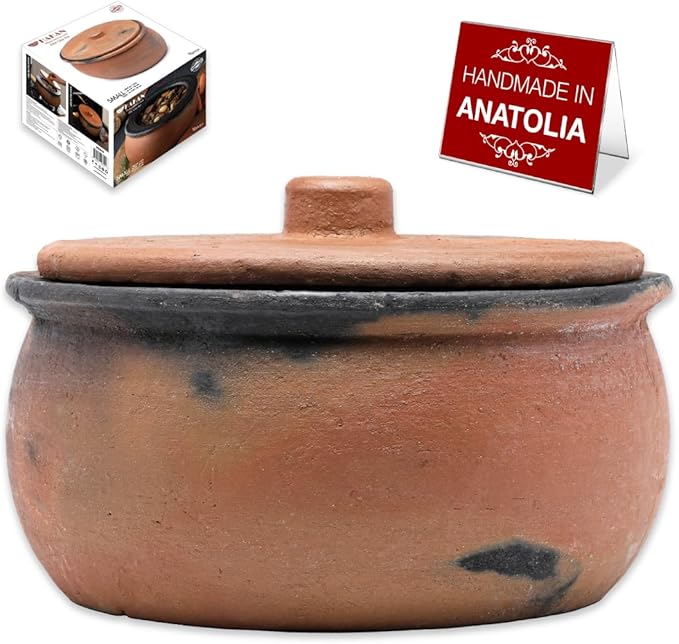 Hakan Efes Clay Pot with Cover, JUMBO 5.7 Quarts Clay Pot for Cooking, Unglazed Twice Baked Terracotta Traditional Moroccan Roaster Casserole for Stovetop, Earthenware with Lid, 182.6 oz (5.4 L)