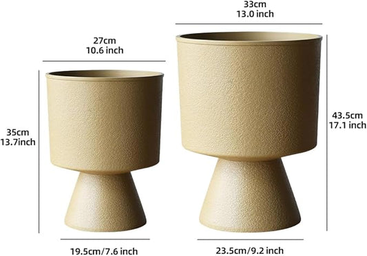 Lookat Modern Hourglass Planter, Indoor Decorative Plastic Plant Container, Textured Metal Look, Contemporary Home Garden Pot (GLOD, CUP003 Small+Medium)