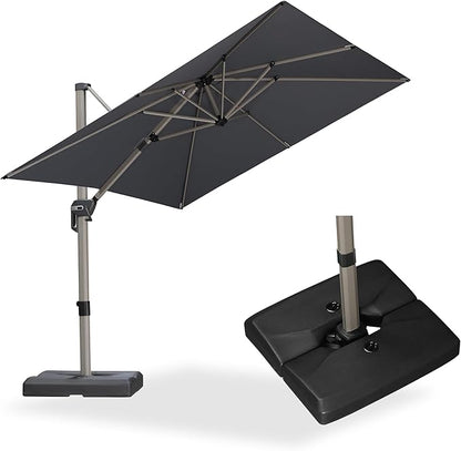 PURPLE LEAF Patio Umbrella with Base Included, 8ft Outdoor Aluminum Cantilever Umbrella with 360° Rotation, Champagne Offset Umbrella for Outdoor Garden Pool, Light Grey