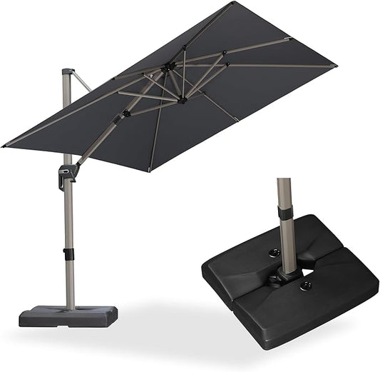 PURPLE LEAF Patio Umbrella with Base Included, 8ft Outdoor Aluminum Cantilever Umbrella with 360° Rotation, Champagne Offset Umbrella for Outdoor Garden Pool, Light Grey