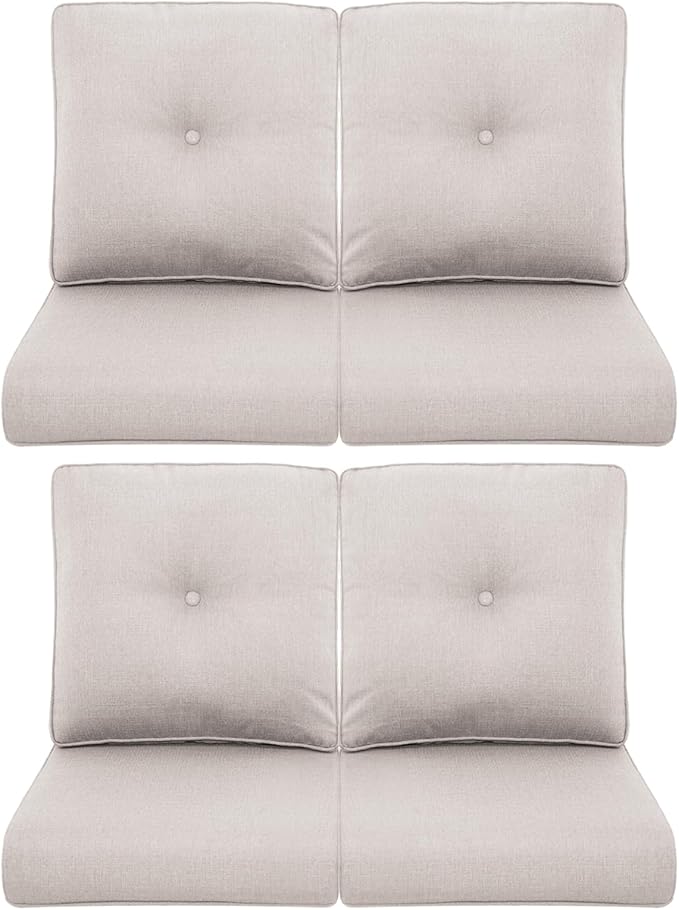 Patio Chair Cushions 4 Packs - Outside High Back Thick Water-Resistant Cushion 22x24 with Zipper Cover for Outdoor Glider Rocking Chairs Loveseat Couch – Beige/Buckle