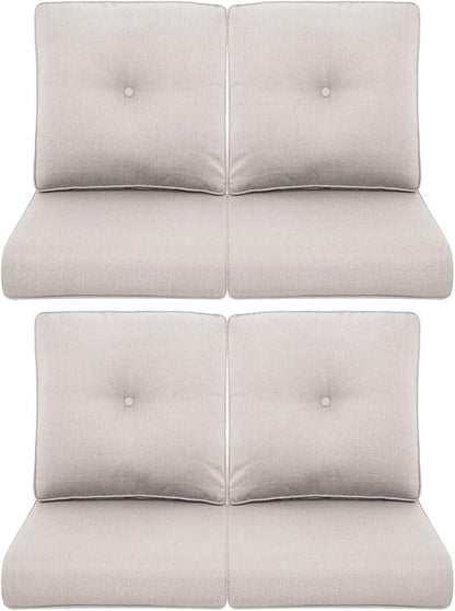 Patio Chair Cushions 4 Packs - Outside High Back Thick Water-Resistant Cushion 22x24 with Zipper Cover for Outdoor Glider Rocking Chairs Loveseat Couch – Beige/Buckle