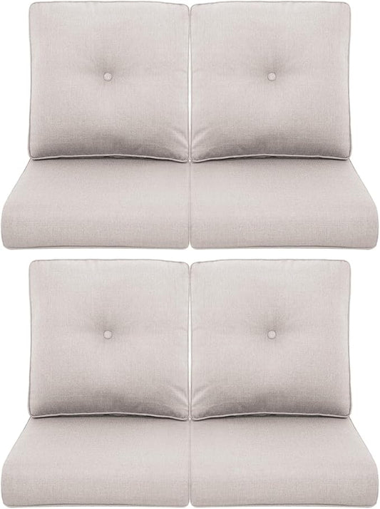 Patio Chair Cushions 4 Packs - Outside High Back Thick Water-Resistant Cushion 22x24 with Zipper Cover for Outdoor Glider Rocking Chairs Loveseat Couch – Beige/Buckle