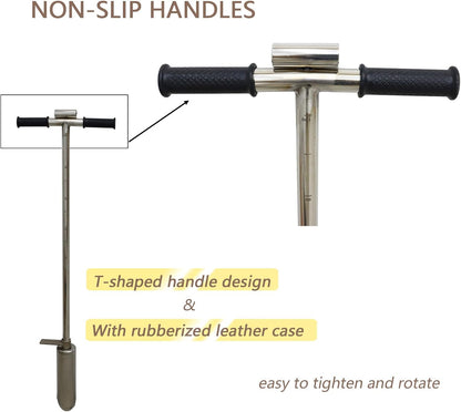 INTBUYING 40’’ Soil Sampler Probe Soil Test Probe with 9.8’’Sample Ejector and Foot Pedal T Rubber Handle Stainless Steel 2.7'' Dia for Soil Sampling Lawn Garden Farm