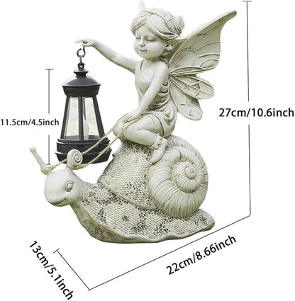 Solar Snail Statue Light, Outdoor Resin Solar Garden Sculpture, Fun Elf Riding Snail Fairy Tale Statue, Lawn, Patio Outdoor Unique Home Dcoration, Lady Gift!