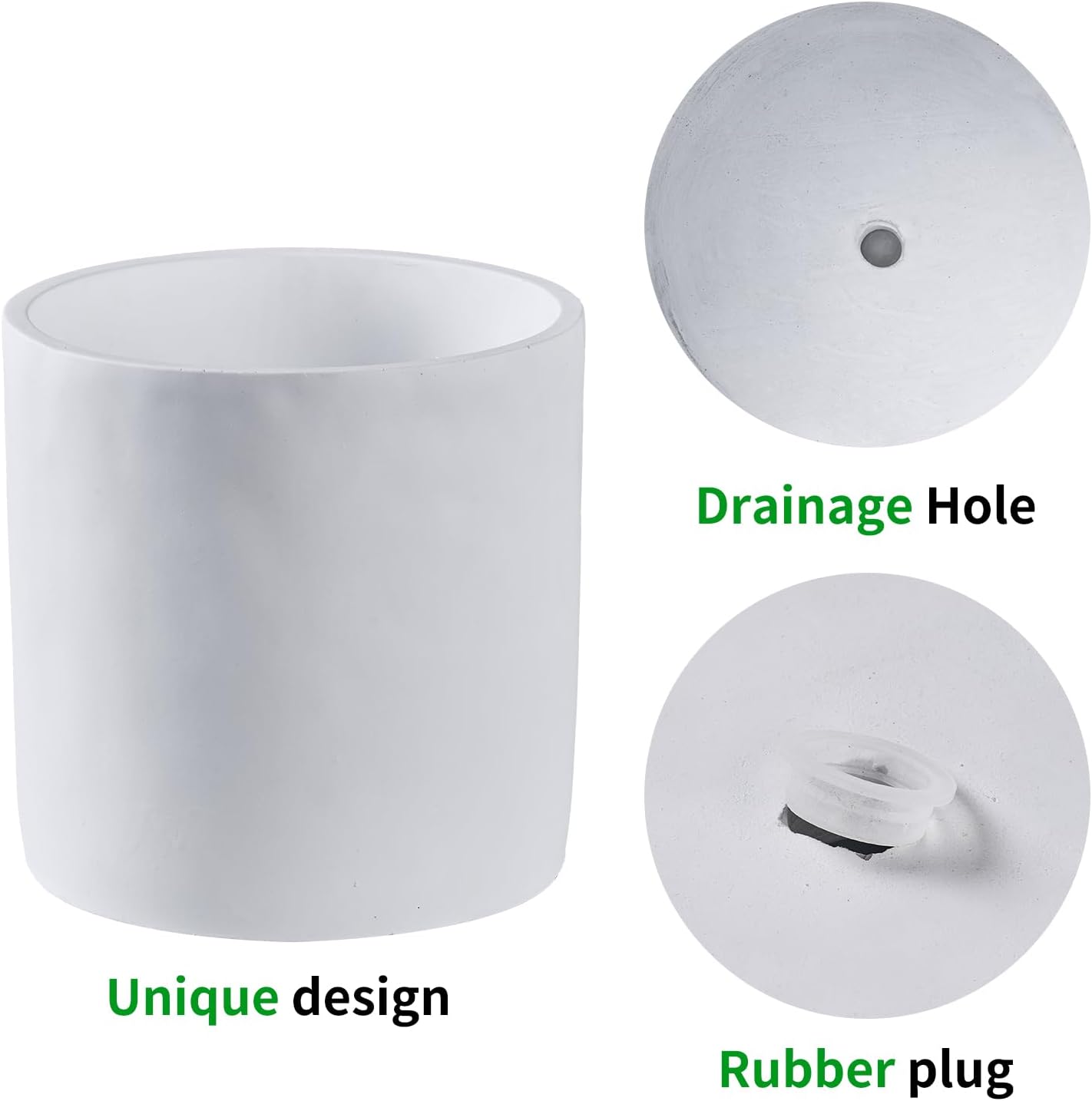 11 Inch Pot for Plants, Large Cement Planter with Drainage Hole, Mid-Century Modern Concrete Flower Pots for Home Decor, Office & Outdoor (White)