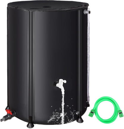132 Gallon / 500L Collapsible Rain Barrel, Foldable PVC Water Barrels to Collect Rainwater from Gutter, Portable Water Collection System with Hose Spigot, Garden Water Catcher Collector Black