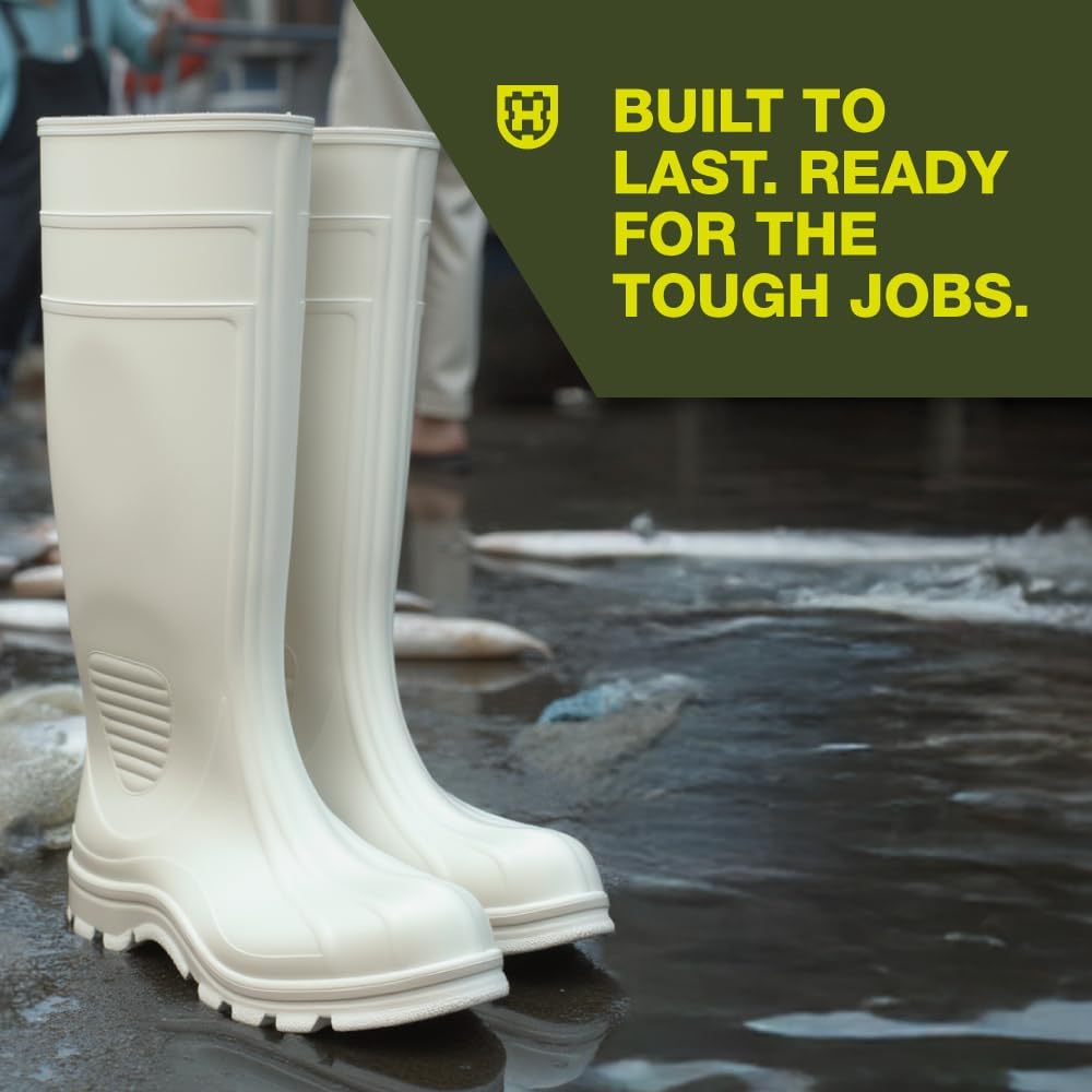 Heartland Dockside Waterproof Work Boots for Men and Women - Durable, Flexible PVC Boots for Marine Work with Easy On/Off, Slip-Resistant Outsoles