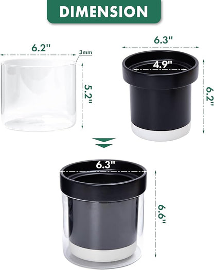 Phoenix Vine 6 Inch Self Watering Terracotta Planter, Black Terracotta Clay Pot with Glass Reservoir for Indoor Plants, Herbs, Flowers, Set of 1, 52-C-F-1