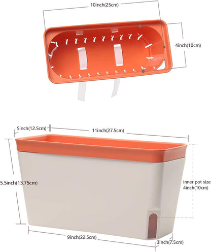 GardenBasix Self Watering Planter Pots Window Box for Indoor Plants Home Garden Modern Decorative Flower Pot for All House Herbs Succulents Set of 6 (6, Clay(Rectangle))