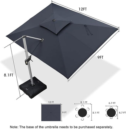 PURPLE LEAF 9' X 12' Patio Umbrella Outdoor Rectangle Umbrella Large Cantilever Umbrella Windproof Offset Heavy Duty Sun for Garden Deck Pool Patio, Grey