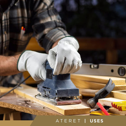 ATERET 24 Pairs Large Heavy Duty Durable Cowhide Leather Work Gloves I Driver Gloves for Truck Driving, Warehouse, Gardening, Farming