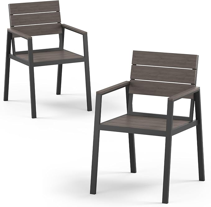 HDPS Outdoor Patio Dining Chairs Set of 2, 350LBS Capacity Aluminum Patio Dining Chairs with Armrests, Weather-Resistant for Lawn, Garden, Yard, Poolside and Indoor Use, Charcoal