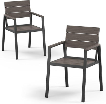 HDPS Outdoor Patio Dining Chairs Set of 2, 350LBS Capacity Aluminum Patio Dining Chairs with Armrests, Weather-Resistant for Lawn, Garden, Yard, Poolside and Indoor Use, Charcoal