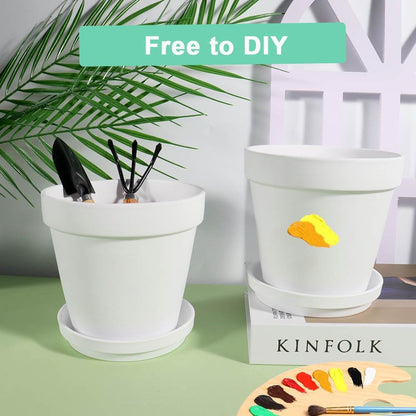 vensovo 6 Inch White Terracotta & Clay Pots for Plant with Saucer - 4 Pack Medium Terra Cotta Planter with Drainage Hole, Flowerpot for Indoor Outdoor Plants, Crafts, Wedding Favor