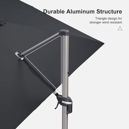 PURPLE LEAF 10' X 13' Patio Umbrella, Rectangle Outdoor Cantilever Umbrella, Aluminum Offset Umbrella with Champagne Frame and 360° Rotation for Pool Deck Garden, Black