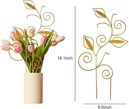 Decorative Metal Plant Trellis for Indoor Potted Plants – Leaf Shape Vine Support Stakes with 6 Plant Clips, Black/Green/Gold Garden Trellises for Climbing Plants, Vines (Black+Green+Gold 3pcs)