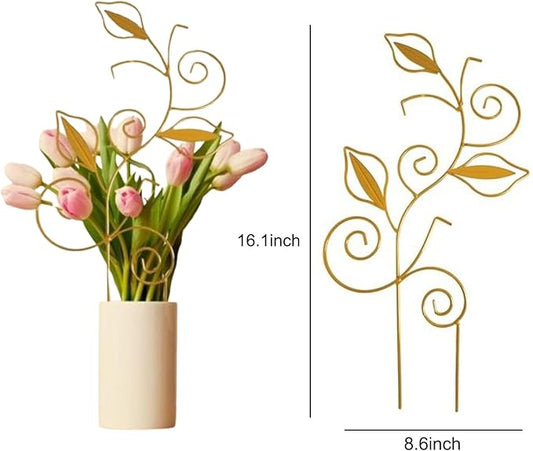 Decorative Metal Plant Trellis for Indoor Potted Plants – Leaf Shape Vine Support Stakes with 6 Plant Clips, Black/Green/Gold Garden Trellises for Climbing Plants, Vines (Black+Green+Gold 3pcs)