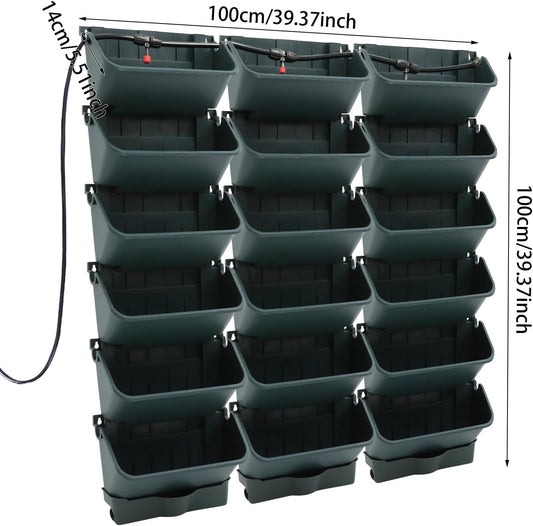 18 Pots Self-Watering Wall-Mounted Planter, 39.4”L x 39.4”H Vertical Wall Planter Self Watering Stackable Planters Vertical Garden Wall Garden Planter Outdoor Indoor for Herbs Flowers Strawberries
