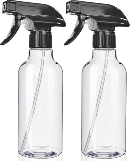Spray Bottles 2-Pack, 10 Oz, Mist & Stream, Heavy Duty Spraying Empty Water Sprayer Bottle, BPA Free Plastic Refillable Containers for Cleaning Solutions, Plants, Hair, Essential Oils (Clear)