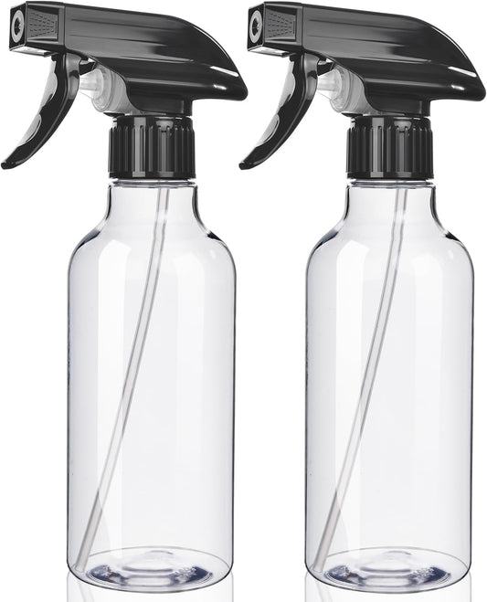 Spray Bottles 2-Pack, 10 Oz, Mist & Stream, Heavy Duty Spraying Empty Water Sprayer Bottle, BPA Free Plastic Refillable Containers for Cleaning Solutions, Plants, Hair, Essential Oils (Clear)