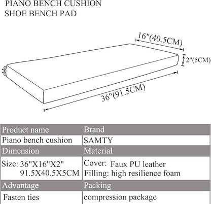 Bench Seat Memory Foam Chair Pads Non-Slip Rubber Back Indoor Swing/Settee Cushion 36 x 16 inch, Blue