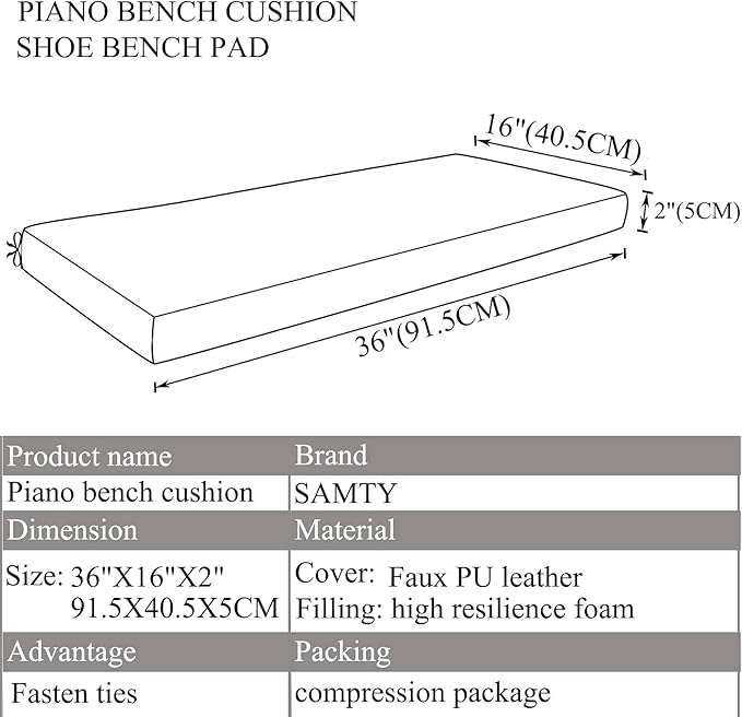 SAMTY Memory Foam Chair Pads Non-Slip Rubber Back Indoor Swing /Settee Cushion 36X16X2(91.5X40.5X5CM), Beige