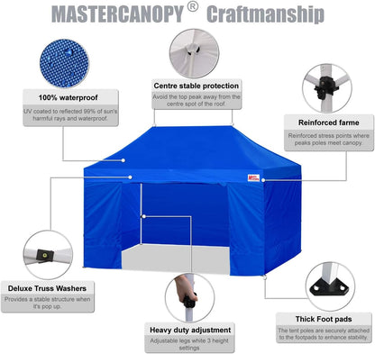 MASTERCANOPY Pop-up Canopy Tent with Sidewalls (10x15,Blue)