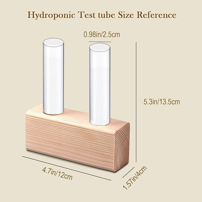 Desktop Glass Plant Propagation Station with 2 Tubes and Wooden Stand - Hydroponic Plant Cuttings Holder for Office Desk, Home Decor, Terrarium