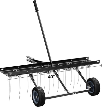YITAMOTOR 40" Dethatcher Tow Behind Lawn rake Lawn Sweeper,Black