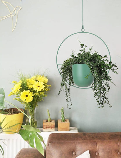 Hanging Planters 2 Pack Boho Mid Century Hanging Plants Hangers Metal Wall Ceiling Flower Pot Indoor Outdoor Vine Holder Room and Window Decor(Green)