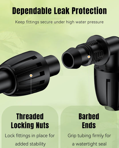 Pawfly 15 Pcs Drip Irrigation Fittings for 1/2 Inch Irrigation Tubing, Barbed Elbow Parts for Garden Irrigation System, 1/2" Drip Line Connectors with Anti-Drop Lock Nuts (1/2" ID x 0.64" OD)