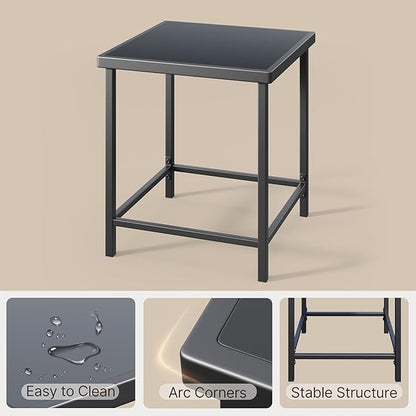 Gizoon 3 Pieces Rocking Patio Bistro Set with Anti-Scald Armrest, Outdoor Patio Wicker Furniture Set with Glass Table and Cushion for Garden, Yard, Porch