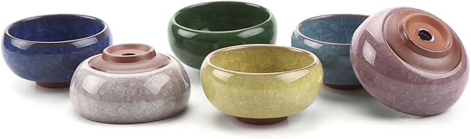 T4U 2.5 Inch Small Ceramic Succulent Planter Pot with Drainage Hole Set of 6, Ice Crack Glaze Plant Container for Cactus, Gardening Plant Gifts for Women Mom Aunt Home Office Decor