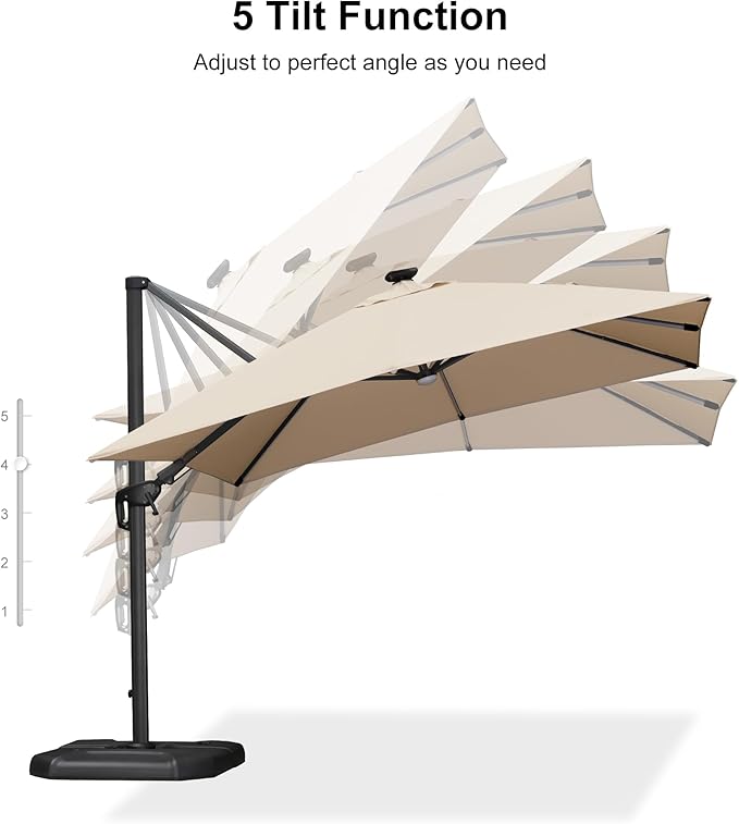 PURPLE LEAF 10 Feet Patio Umbrella Outdoor Cantilever Solar Powered LED Swivel Square Umbrella Aluminum Offset Umbrella with 360-degree Rotation for Garden Deck Pool Patio, Beige
