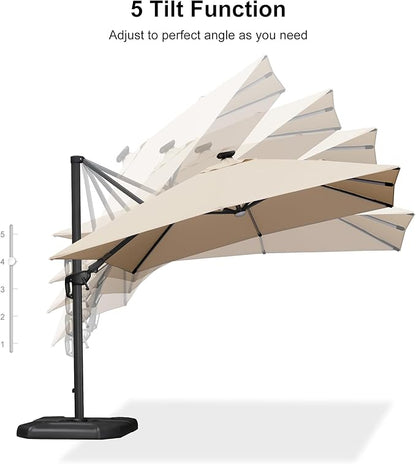 PURPLE LEAF 10 Feet Patio Umbrella Outdoor Cantilever Solar Powered LED Swivel Square Umbrella Aluminum Offset Umbrella with 360-degree Rotation for Garden Deck Pool Patio, Beige