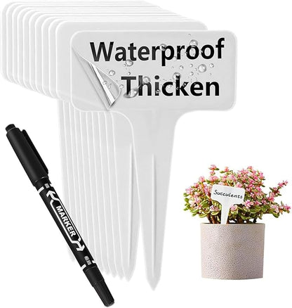 100 PCS White Plastic Plant Tags Thick Gardens Labels T-Type Nursery Markers Re-Usable