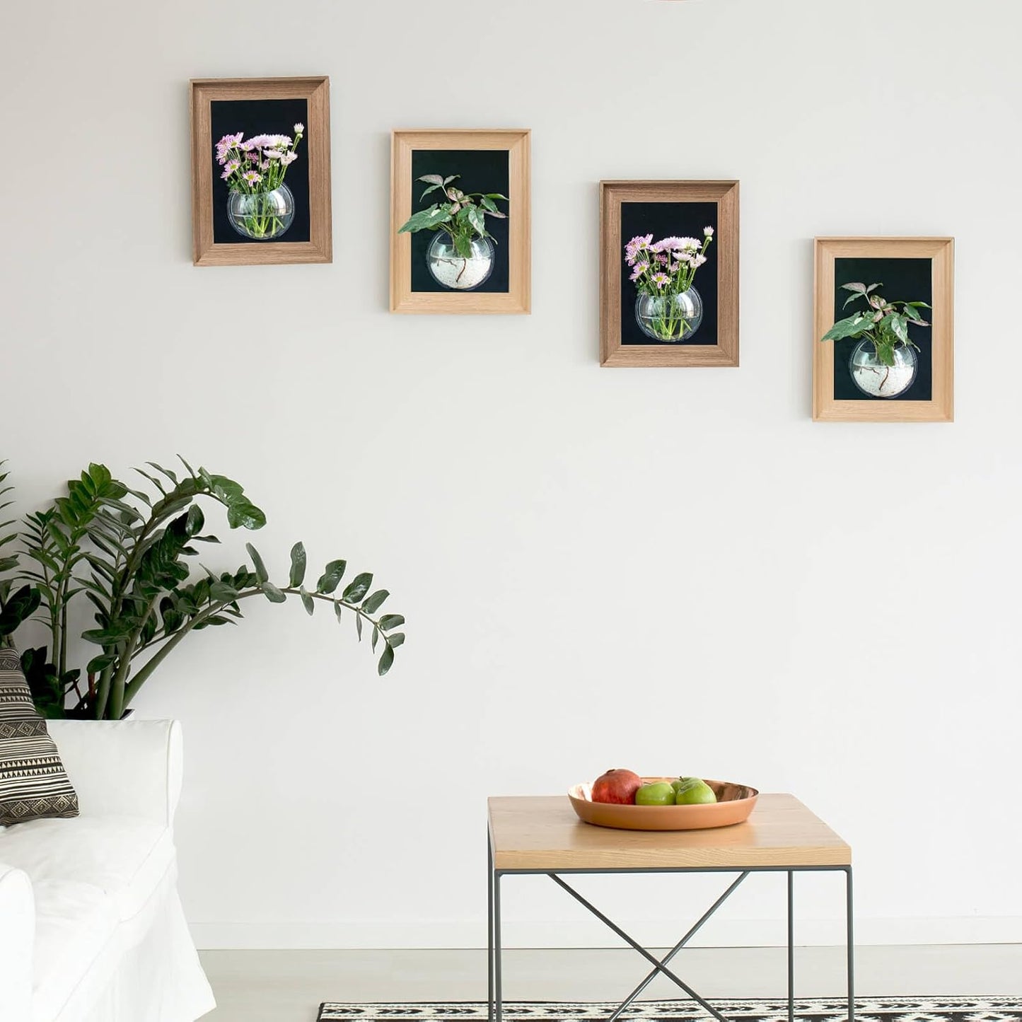 Wooden Frame Wall Hanging Planter for Hydroponic Plants，12X16 inch Wall Vase with Round Acrylic Propagation Station，Bathroom, Office, or Living Room Décor, Set of 2 Mix