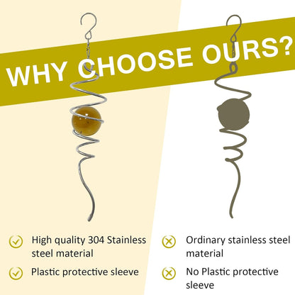 Gazing Ball Spiral Tail,Wind Spinner Tail with Gold Glass Orb,Wind Spinners Stabilizer,Visual Illusion in Spinning Hanging Rotating Art Decor,Indoor Outdoor Garden Decoration-13in