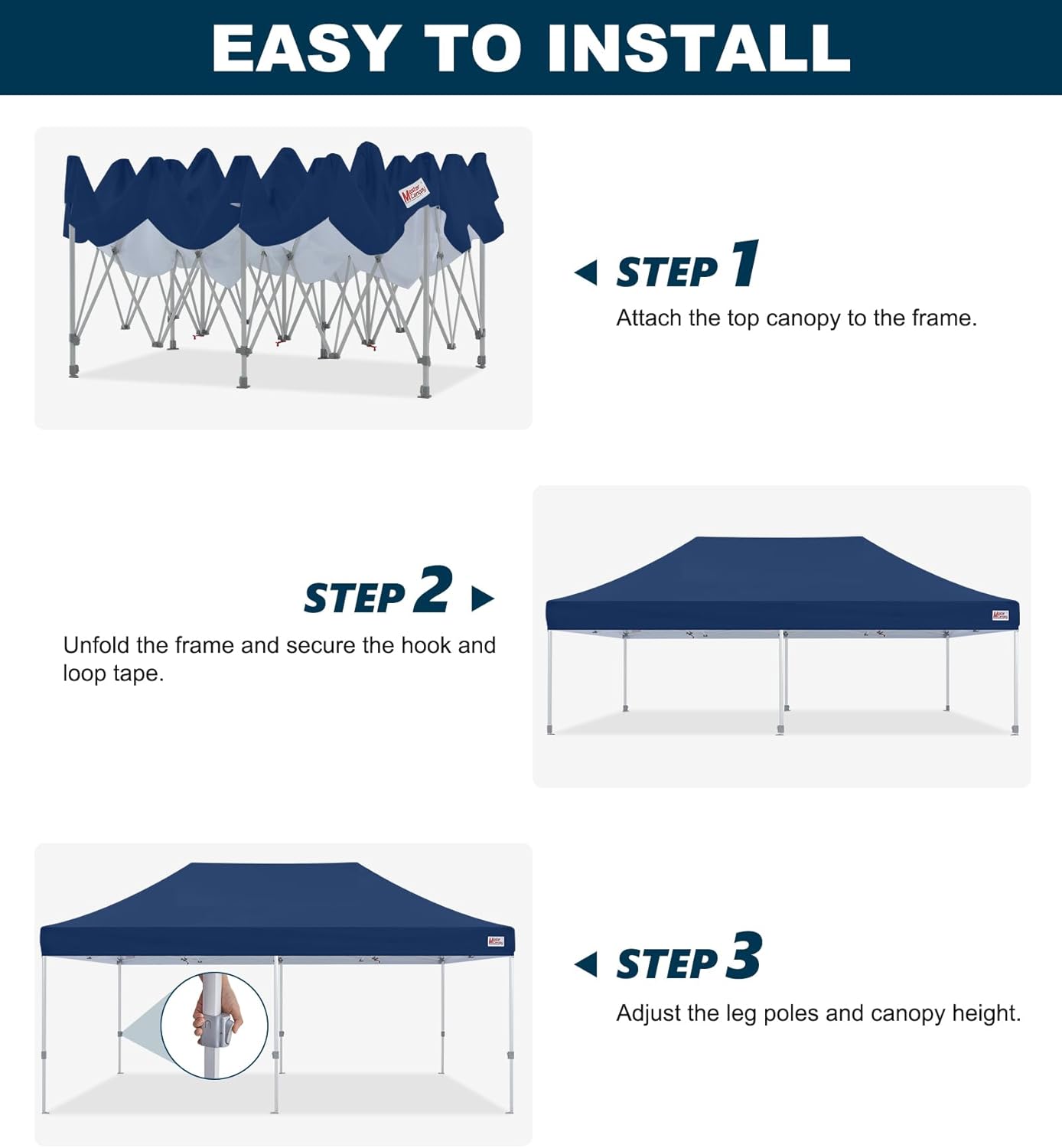 MASTERCANOPY Pop Up Canopy Tent Commercial Grade 10x20 Instant Shelter (Navy Blue)