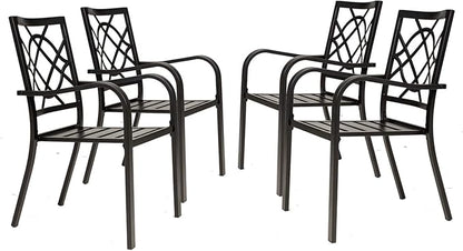 Incbruce 300lbs Patio Chairs Set of 4 Outdoor Dining Chairs, Metal Frame Stackable Patio Dining Chairs, Wrought Iron Black Outdoor Chair with Armrest for Garden, Poolside, Backyard