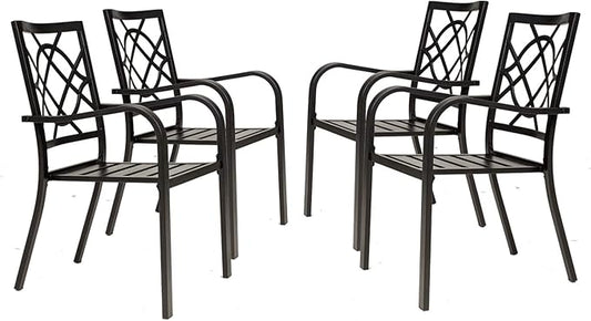 Incbruce 300lbs Patio Chairs Set of 4 Outdoor Dining Chairs, Metal Frame Stackable Patio Dining Chairs, Wrought Iron Black Outdoor Chair with Armrest for Garden, Poolside, Backyard