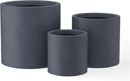 Kante 9.8",12.6",15.7" Dia Round Concrete Planter Set of 3, Modern Style Large Cylindrical Plant Pot with Drainage Hole and Rubber Plug for Indoor Outdoor Patio, Dark Gray